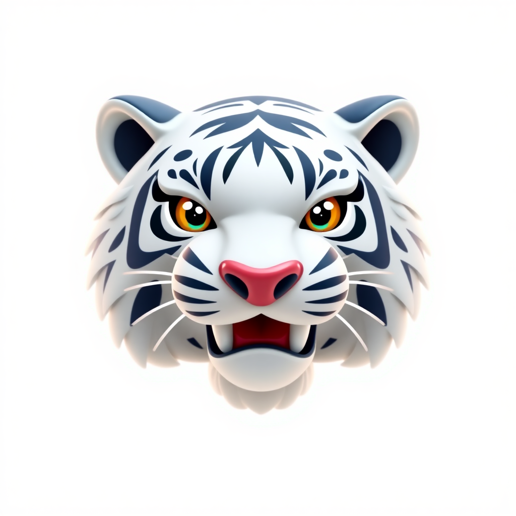 White Ferocious Sabre Tooth Tiger with Gold and Navy Blue Accents