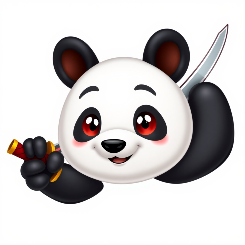 crea un emoji de un panda blanco y negro con una katana ojos rojos y que  sea rudo y fachero y epico