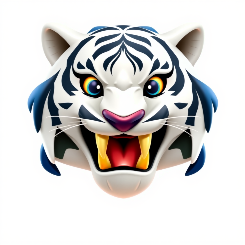 White Ferocious Sabre Tooth Tiger with Gold and Navy Blue Accents